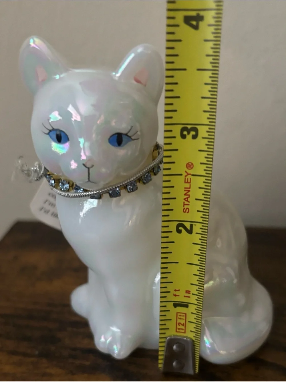 Vintage Fenton Opal Iridescent December Cat ~ Blue Zircon - UVGlow - Marked